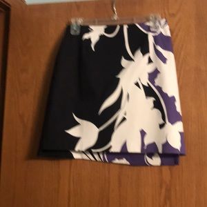 T Tahari flowered purple, black, and white skirt